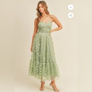 Fairycore Green Butterfly Midi Dress with Corset Back